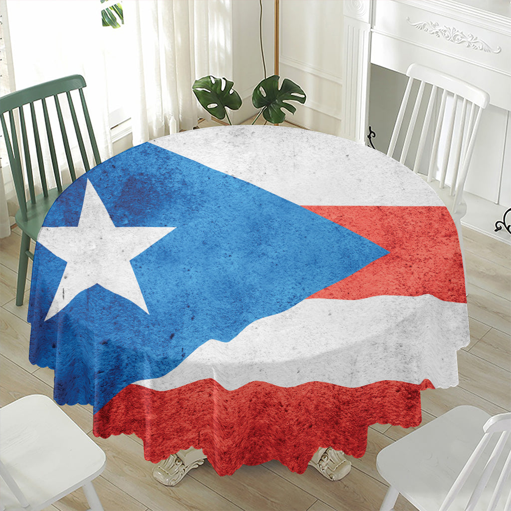 Grunge Puerto Rican Flag Print Waterproof Round Tablecloth