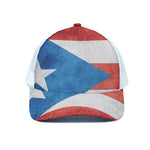 Grunge Puerto Rican Flag Print White Mesh Trucker Cap