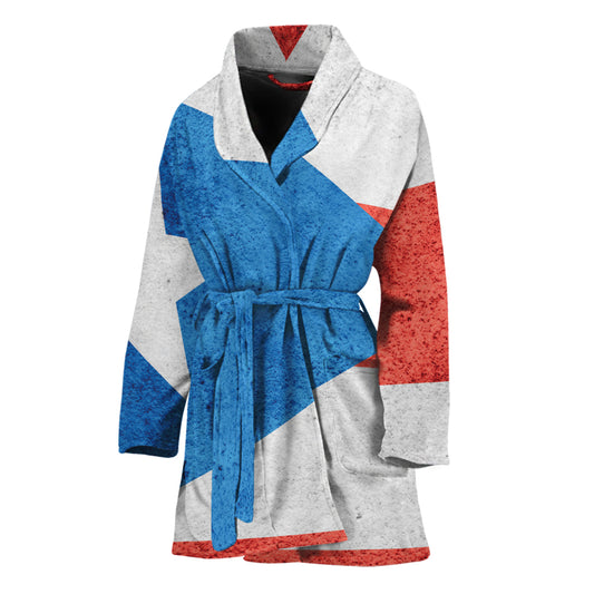 Grunge Puerto Rican Flag Print Women's Bathrobe
