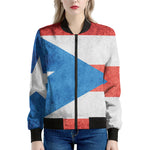 Grunge Puerto Rican Flag Print Women's Bomber Jacket