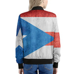 Grunge Puerto Rican Flag Print Women's Bomber Jacket