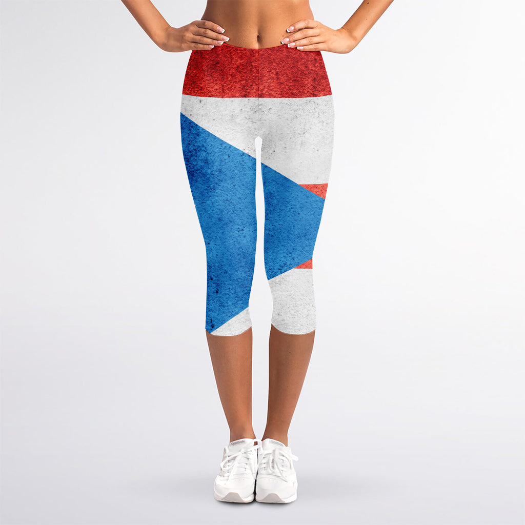Grunge Puerto Rican Flag Print Women's Capri Leggings
