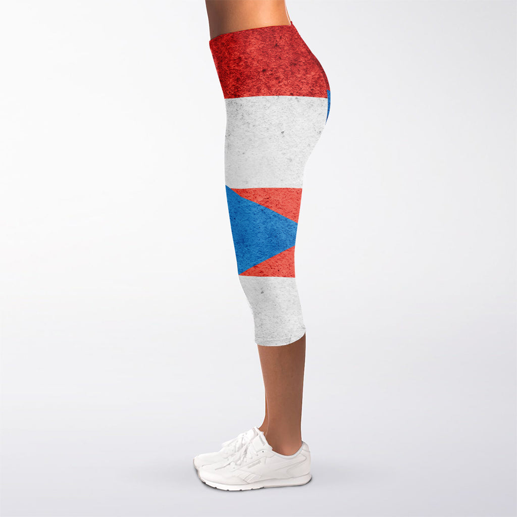 Grunge Puerto Rican Flag Print Women's Capri Leggings
