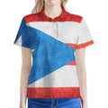 Grunge Puerto Rican Flag Print Women's Polo Shirt