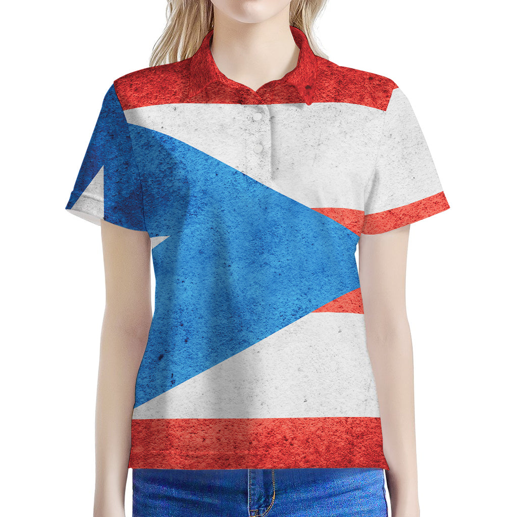 Grunge Puerto Rican Flag Print Women's Polo Shirt