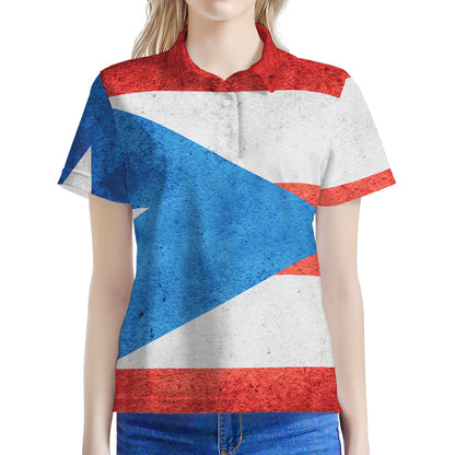 Grunge Puerto Rican Flag Print Women's Polo Shirt