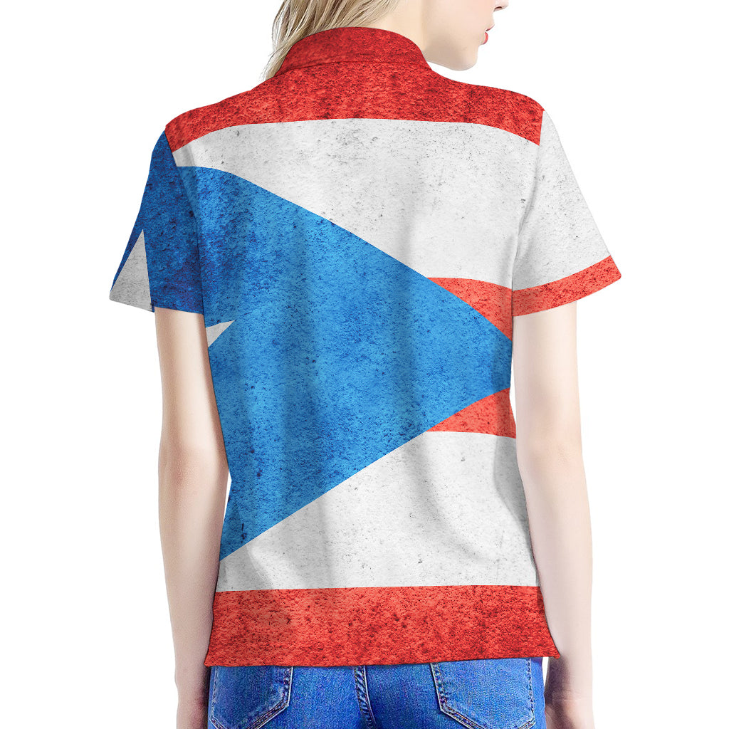 Grunge Puerto Rican Flag Print Women's Polo Shirt