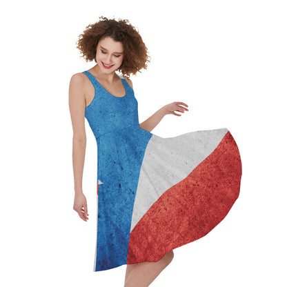 Grunge Puerto Rican Flag Print Women's Sleeveless Dress