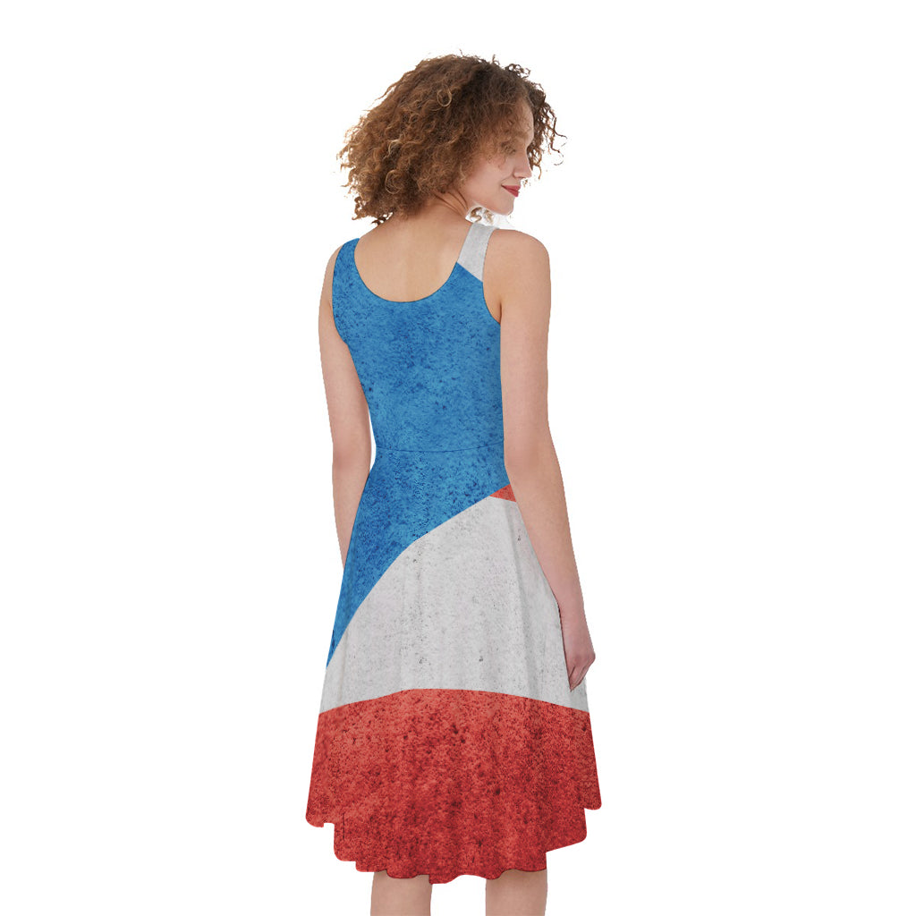 Grunge Puerto Rican Flag Print Women's Sleeveless Dress