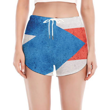 Grunge Puerto Rican Flag Print Women's Split Running Shorts