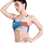 Grunge Puerto Rican Flag Print Women's Sports Bra