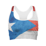 Grunge Puerto Rican Flag Print Women's Sports Bra