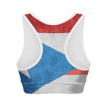 Grunge Puerto Rican Flag Print Women's Sports Bra