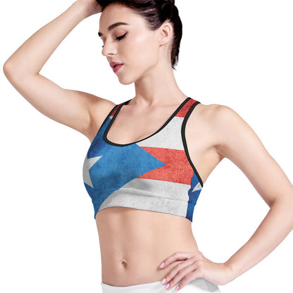 Grunge Puerto Rican Flag Print Women's Sports Bra
