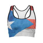 Grunge Puerto Rican Flag Print Women's Sports Bra