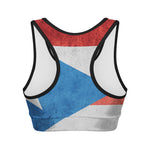 Grunge Puerto Rican Flag Print Women's Sports Bra