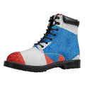 Grunge Puerto Rican Flag Print Padded Collar Lace Up Boots