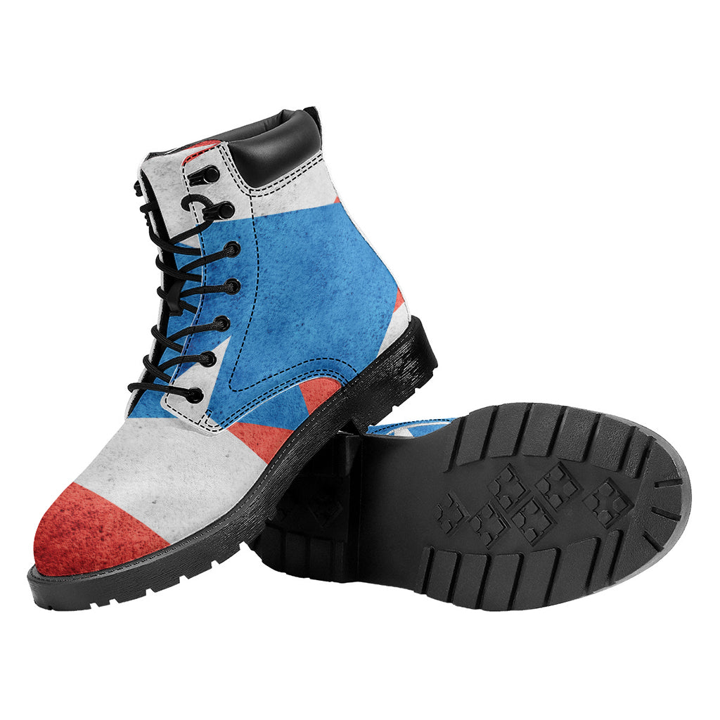 Grunge Puerto Rican Flag Print Work Boots