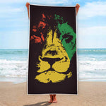 Grunge Rasta Lion Print Beach Towel