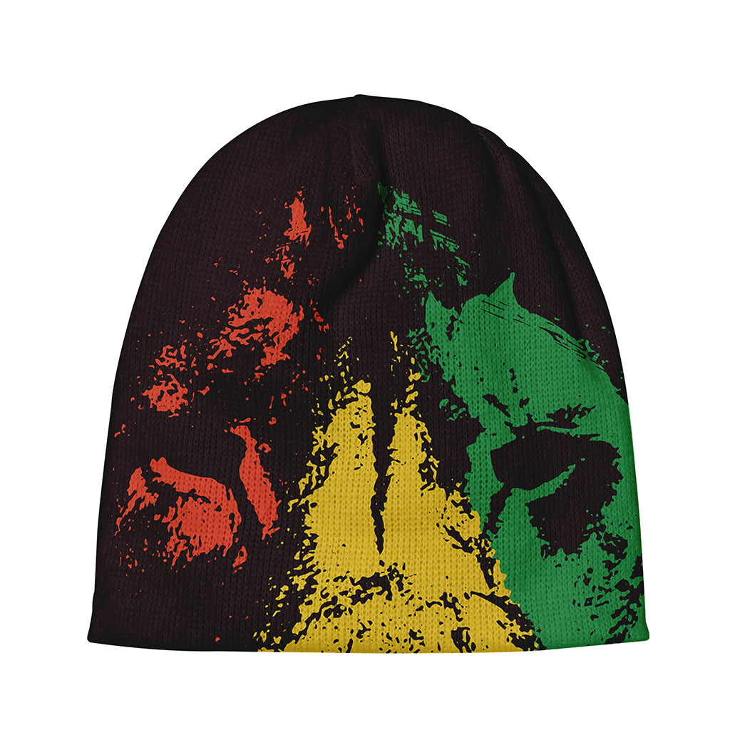 Grunge Rasta Lion Print Beanie