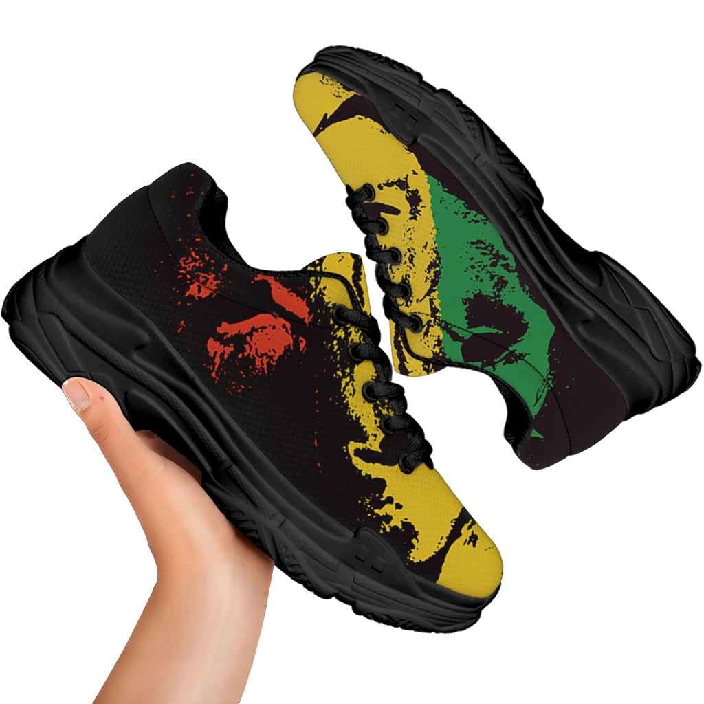 Grunge Rasta Lion Print Black Chunky Shoes