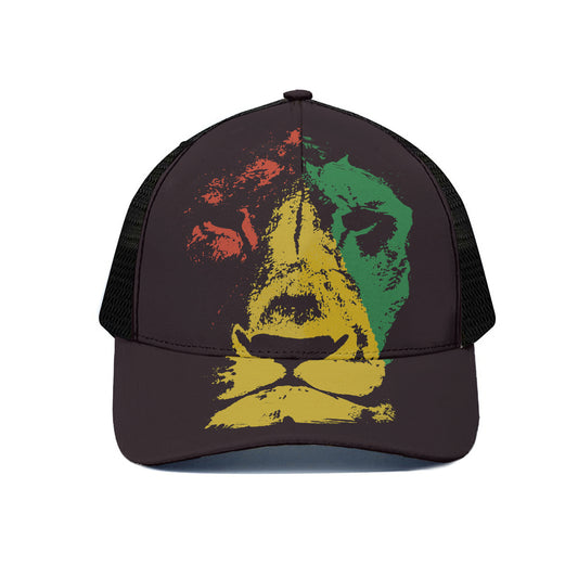 Grunge Rasta Lion Print Black Mesh Trucker Cap