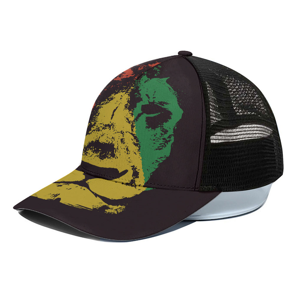Grunge Rasta Lion Print Black Mesh Trucker Cap