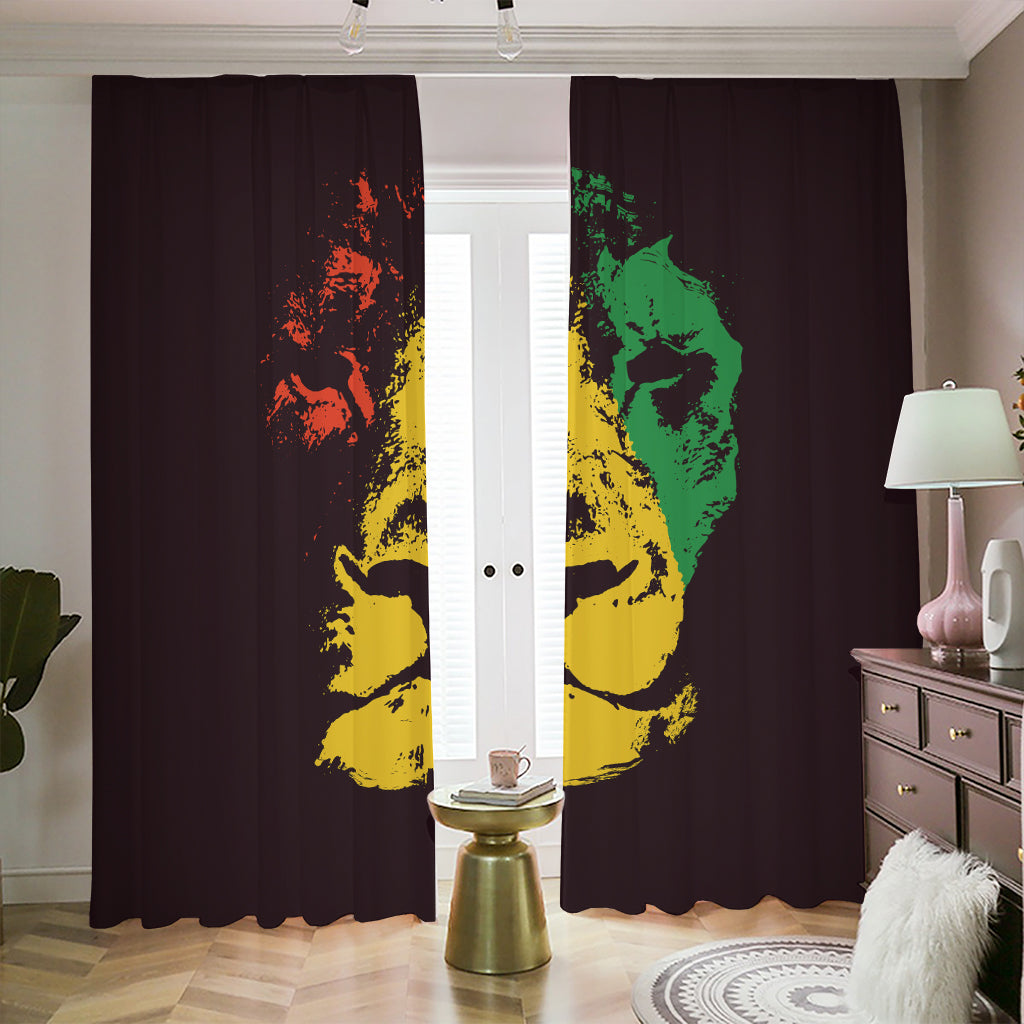 Grunge Rasta Lion Print Blackout Pencil Pleat Curtains