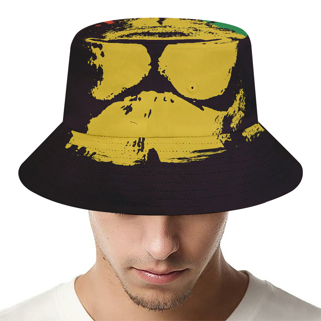 Grunge Rasta Lion Print Bucket Hat