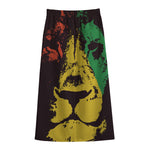 Grunge Rasta Lion Print Cotton Front Slit Maxi Skirt