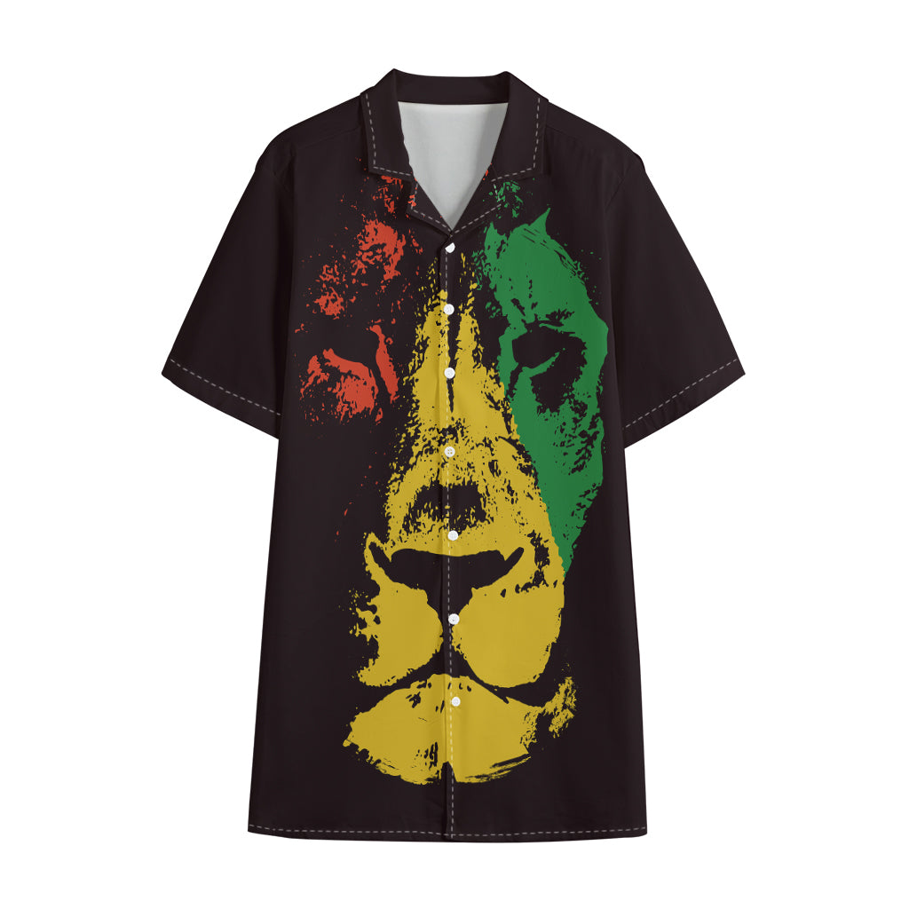 Grunge Rasta Lion Print Cotton Hawaiian Shirt