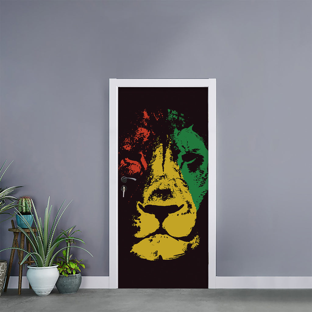 Grunge Rasta Lion Print Door Sticker