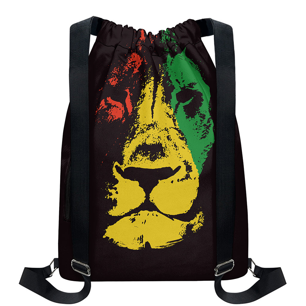 Grunge Rasta Lion Print Drawstring Backpack