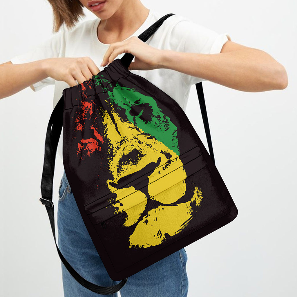 Grunge Rasta Lion Print Drawstring Backpack