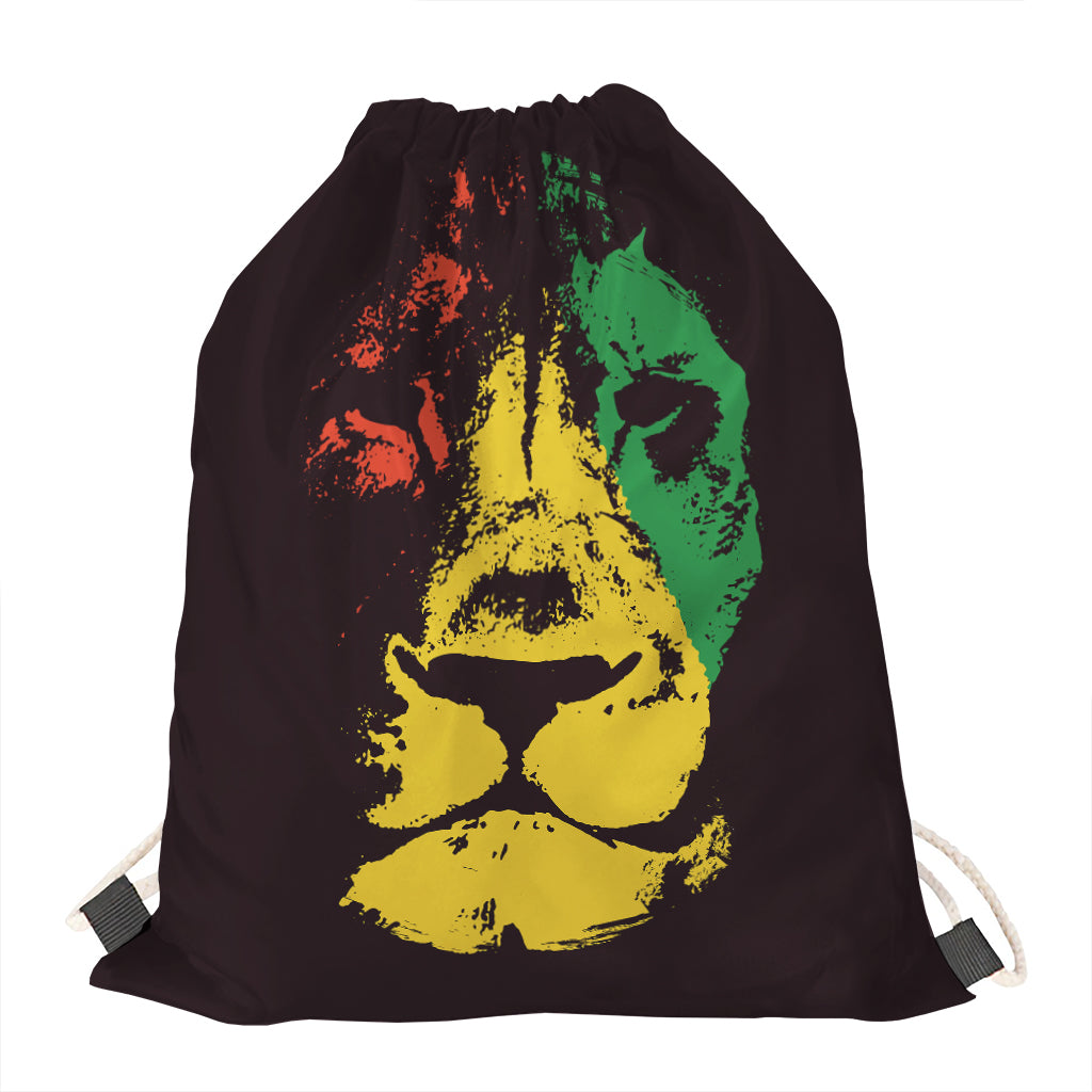 Grunge Rasta Lion Print Drawstring Bag