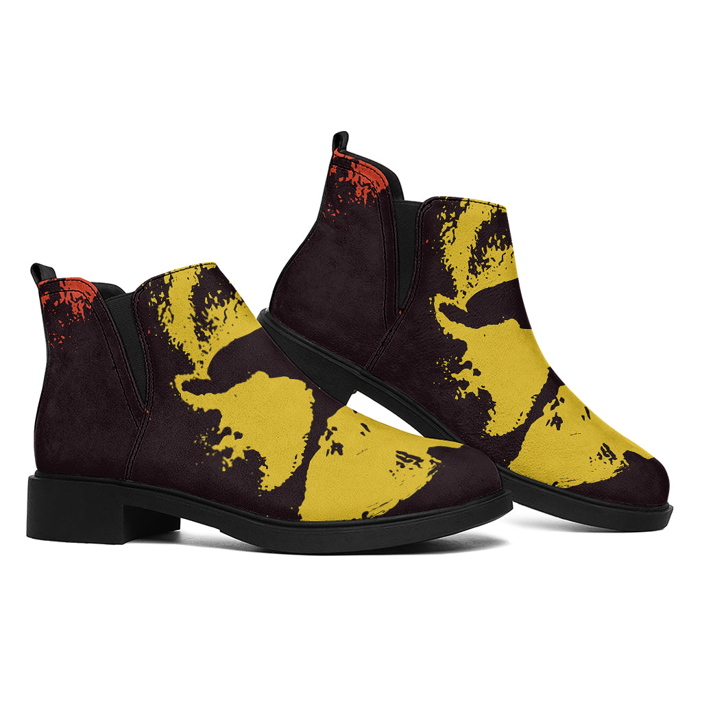 Grunge Rasta Lion Print Flat Ankle Boots