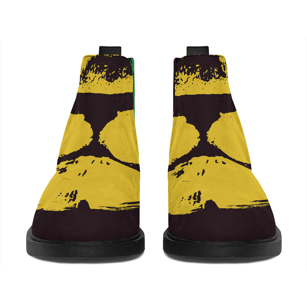 Grunge Rasta Lion Print Flat Ankle Boots