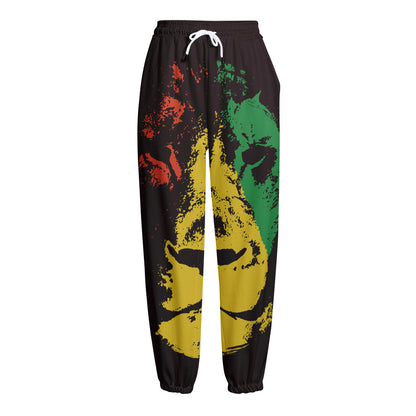 Grunge Rasta Lion Print Fleece Lined Knit Pants