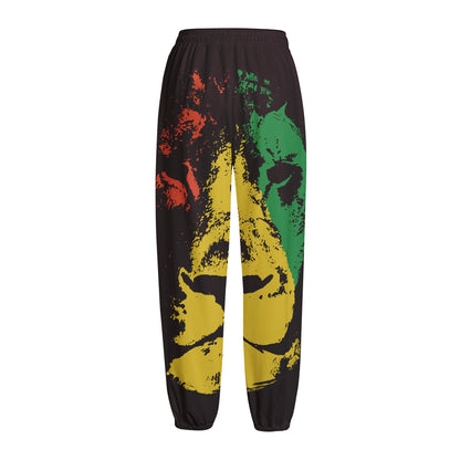 Grunge Rasta Lion Print Fleece Lined Knit Pants