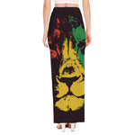 Grunge Rasta Lion Print High Slit Maxi Skirt