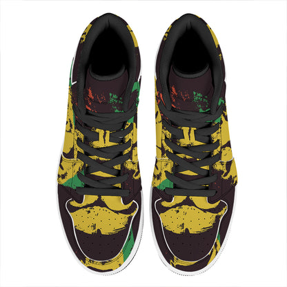 Grunge Rasta Lion Print High Top Leather Sneakers