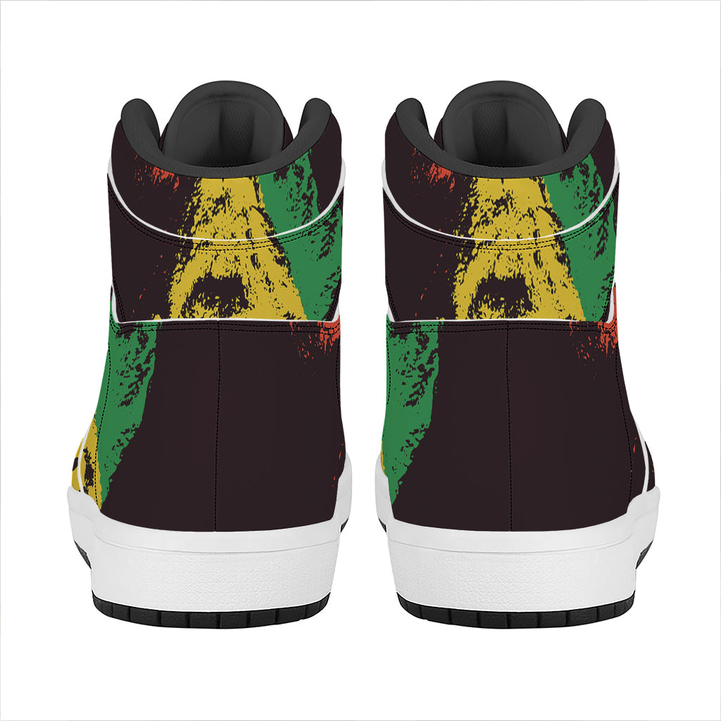 Grunge Rasta Lion Print High Top Leather Sneakers