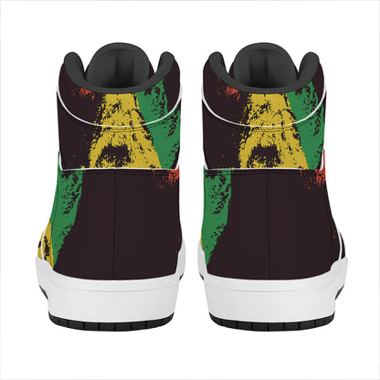 Grunge Rasta Lion Print High Top Leather Sneakers