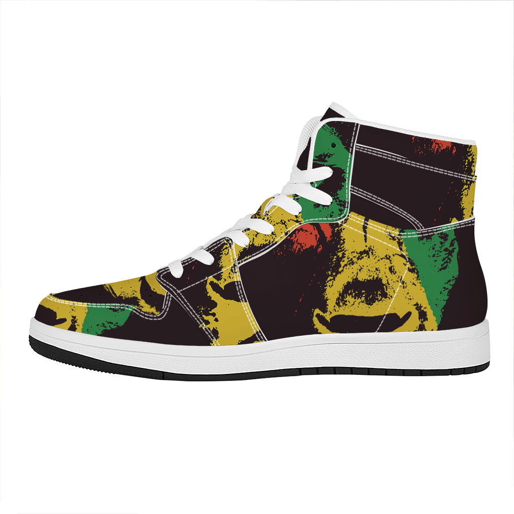 Grunge Rasta Lion Print High Top Leather Sneakers