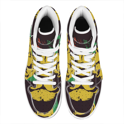 Grunge Rasta Lion Print High Top Leather Sneakers