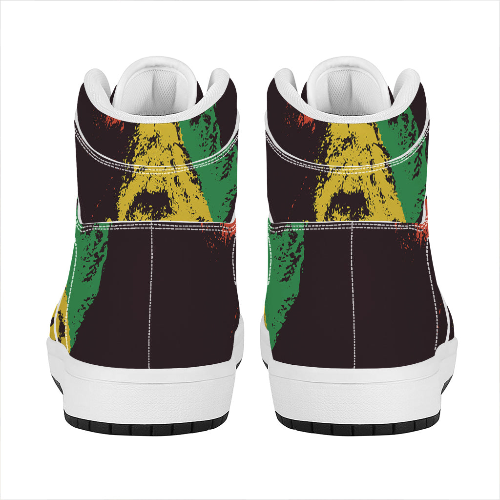 Grunge Rasta Lion Print High Top Leather Sneakers