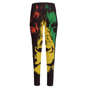 Grunge Rasta Lion Print High-Waisted Pocket Leggings