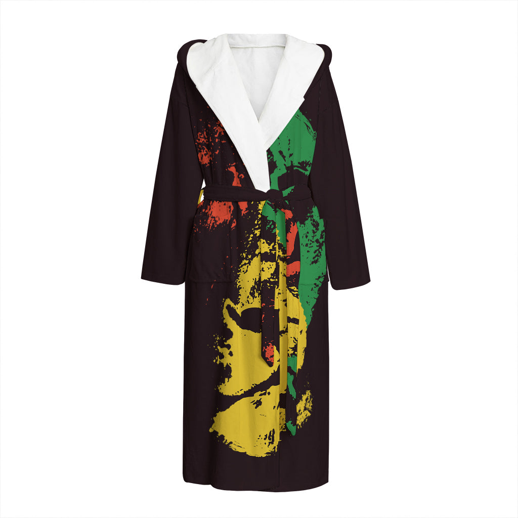 Grunge Rasta Lion Print Hooded Bathrobe