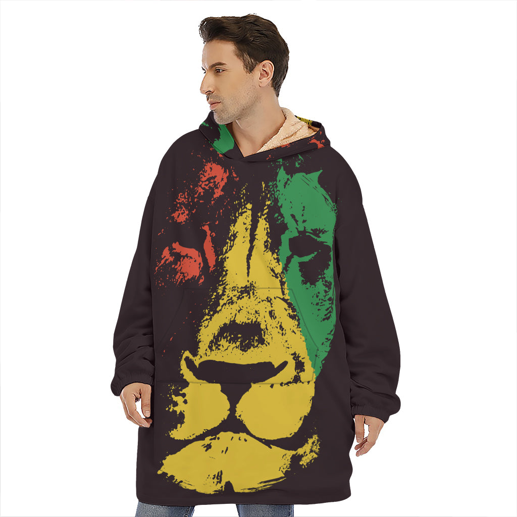 Grunge Rasta Lion Print Hoodie Blanket