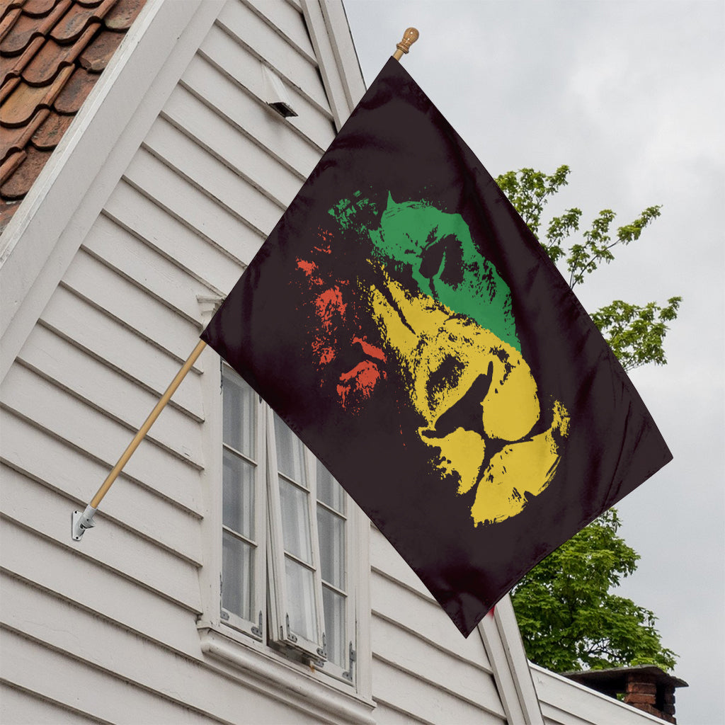 Grunge Rasta Lion Print House Flag